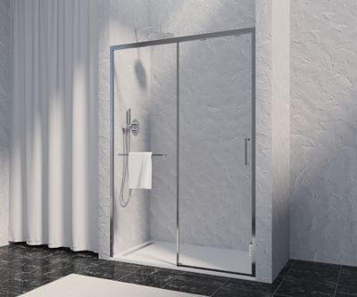 Porte de douche coulissante 140x200 cm profilé chrome verre transparent 8 mm Signature - OCEA