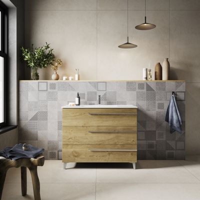 Meuble de salle de bains Cies 3 tiroirs L100 x H84 x P45 cm mélaminé chêne naturel