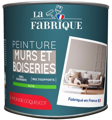 Peinture mur et boiserie Rouge Coquelicot satin 0,5 L - LA FABRIQUE