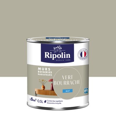 Peinture murs, boiseries et radiateurs vert bourrache mat 0,5 L - RIPOLIN