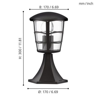 Borne extérieur E27 30cm Aloria noir IP44 60W - EGLO