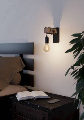 Applique murale E27 Townshend noir et bois 10W - EGLO