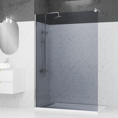 Paroi de douche à l'italienne 140x200 cm profilé chrome verre fumé 8 mm Parma - AURLANE