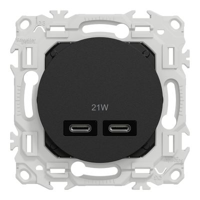 Double prise USB-C 21W Odace 2025 noir - SCHNEIDER ELECTRIC