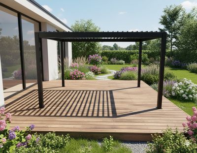 Pergola bioclimatique aluminium PER4030BI gris 11,9 m², Livraison à domicile incluse - HABRITA