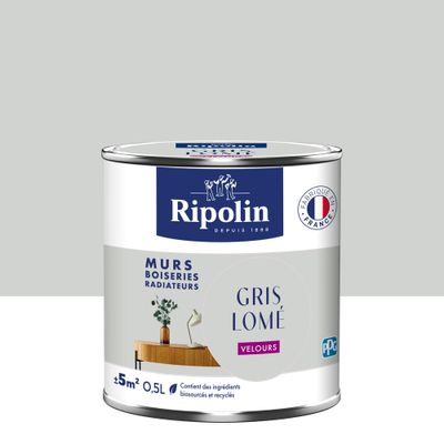 Peinture murs, boiseries et radiateurs gris lome velours 0,5 L - RIPOLIN