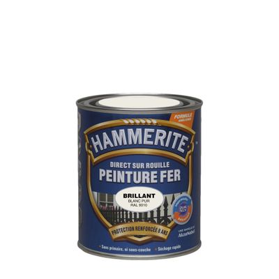 Peinture fer extérieur direct sur rouille Brillant Blanc Pur 0.75 litre HAMMERITE