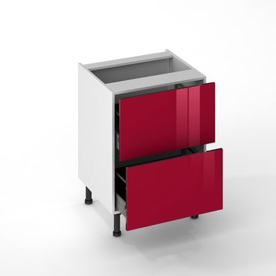 Façade de cuisine 2 casseroliers Cristal bordeaux 60 cm pour meuble bas