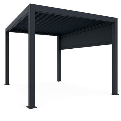 Pergola bioclimatique en aluminium gris anthracite + 1 rideau sur le côté de 3 m  11,90 m², Livraison à domicile incluse - HABRITA