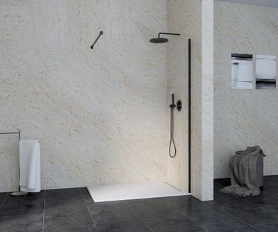 Paroi de douche à l'italienne 120x195 cm profilé noir verre transparent 6 mm Serenity - OCEA