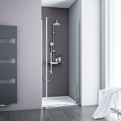 Porte de douche pivotante 80x192 cm profilé chrome verre transparent 5 mm NewStyle - SCHULTE