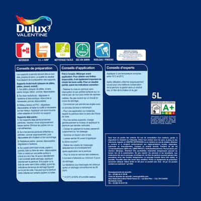 Peinture acrylique Tous Support blanc velours 5 L - DULUX VALENTINE