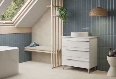 Meuble de salle de bains Cies 3 tiroirs L80 x H84 x P45 cm panneau de particules blanc