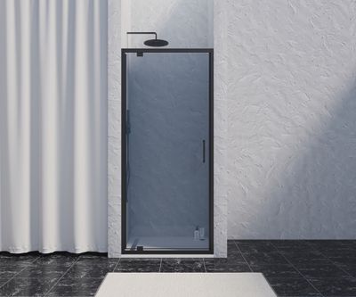 Porte de douche pivotante 90x200 cm profilé noir verre fumé 8 mm Signature - OCEA