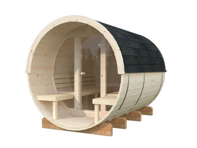Sauna extérieur rond en bois Palmako Anita 4 places avec poêle et façade vitrée - 10,4 m² - PALMAKO