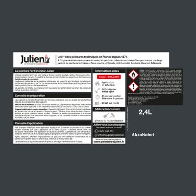 Peinture fer antirouille gris anthracite RAL 7016 brillant 2 L + 20 % gratuit - JULIEN