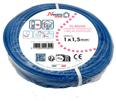 Fil électrique H07V-U 1,5 mm² rigide bleu 25 m - NEXANS