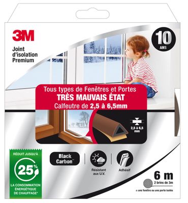 Joint d'isolation pour fenêtre et porte 6 m 2.5 à 6.5 mm Premium marron 3M