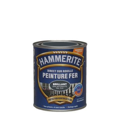 Peinture fer extérieur direct sur rouille Finition gris anthracite RAL 7016 Brillant 750ML - HAMMERITE
