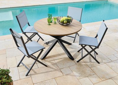 Table de jardin fixe ORIANE aluminium et acacia ronde ø 140 cm - PROLOISIRS
