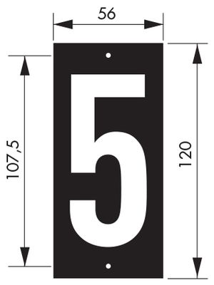 Plaque chiffre 5  à visser 56 x 130 mm fond noir THIRARD