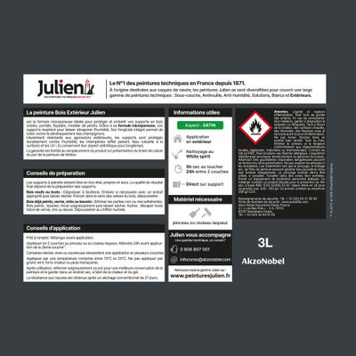 Peinture bois gris anthracite RAL 7016 satin 2,5 l + 20 % gratuit - JULIEN