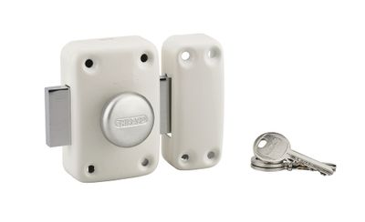 Verrou de porte d'entrée Apache à bouton et cylindre 60 mm blanc  3 clés THIRARD