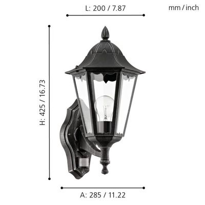 Applique extérieur montante E27 détecteur de mouvements Navedo noir IP44 60W - EGLO