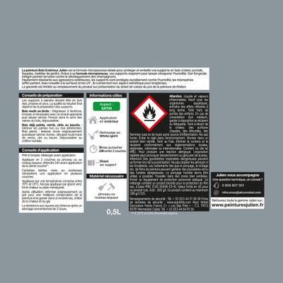Peinture bois gris argent RAL 7001 satin 0,5 L - JULIEN