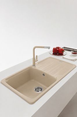Evier de cuisine fragranit beige café 97x50 cm 1 bac 1 egouttoir Azur - FRANKE