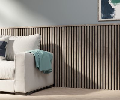 Profil de finition MDF Decowall chêne grisé sur fond noir - 12 x 20 x 2600 mm - AJ TIMBER