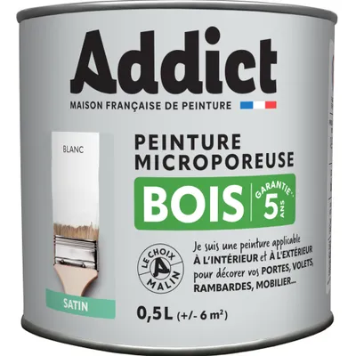 Peinture Bois Satin  0,5 L blanc Ral 9016 - ADDICT