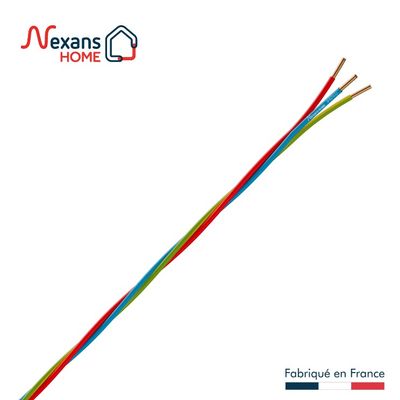 Fils électriques H07V-U 2,5 mm² rigides bleu, rouge et vert/jaune 5 m par 3 - Speedfil NEXANS