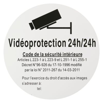 Plaque signalétique adhésive Vidéoprotection diamètre 180 mm THIRARD