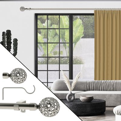 Kit tringle à rideaux extensible en métal de 1.20 à 2.10 m diam 16 à 19 mm Finition Nickel - MOBOIS