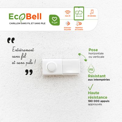 Carillon sans fil et sans pile à brancher portée 100 m 25 mélodies Ecobell 100 SENTINEL