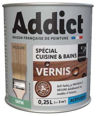 Vernis bois spécial cuisine et bains satin incolore 250 mL - ADDICT