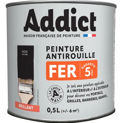 Peinture FER Brillant noir Ral 9005 0,5 L - ADDICT
