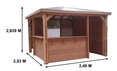 Abri de jardin pool house BLUETERM en bois traité avec comptoir + 1 paroi mur plein, 1 paroi ventelles, 2 parois comptoirs  12,31 m², Livraison à domicile incluse - HABRITA