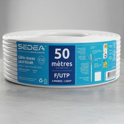 Câble réseau Ethernet cat 6 F/UTP 50 m blanc - SEDEA