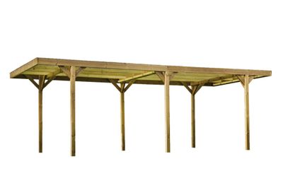 Carport en bois thermochauffé THONES 18,93 m² avec toit plat polycarbonate, Livraison à domicile incluse - HABRITA