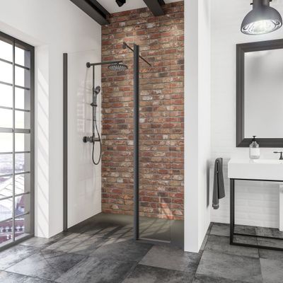 Paroi de douche à l'italienne avec déflecteur 90+30x190 cm profilé noir verre transparent 5 mm New Style - SCHULTE