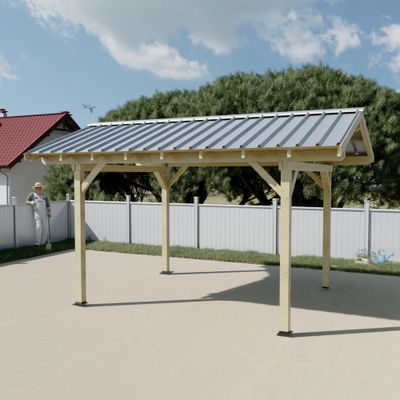 Carport double pente bois massif naturel 17.85 m²  - HABRITA