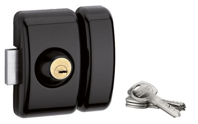 Verrou de porte d'entrée vitrée universel à cylindre double entrée 45 mm noir 4 clés THIRARD