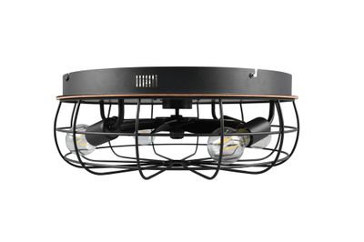 Ventilateur de plafond industriel 4xE27 + télécommande Noir/bois Ø48cm - Trondheim REALITY