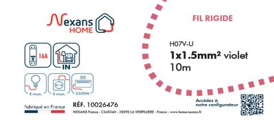Fil électrique H07V-U 1,5 mm² rigide violet 10 m - NEXANS