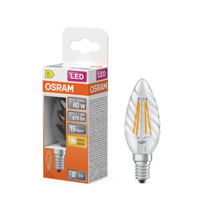 Ampoule LED E14 flamme torsadée à filament 4 W = 470 lumens blanc chaud OSRAM