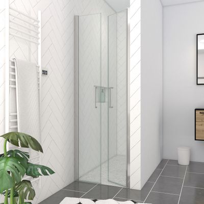Porte de douche battante 70x200 cm profilé chrome verre transparent 6 mm Saloon - AURLANE