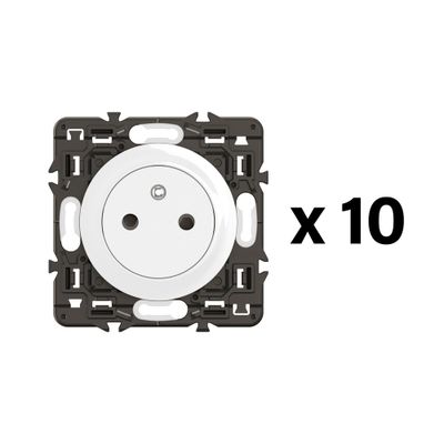 Prises 2 pôles + terre Céliane affleurante blanc par 10 - LEGRAND