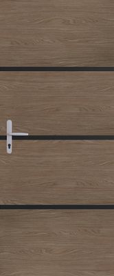Rénovation porte intérieure - kit de 4 plaques autocollantes placage chêne moyen/profils noirs - SPTD